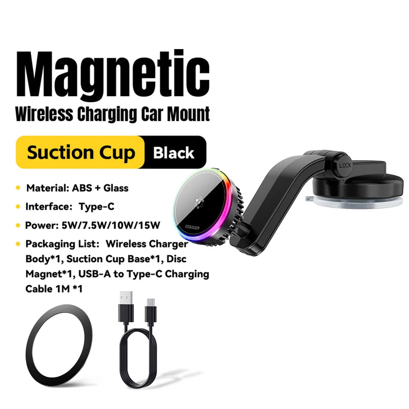 Essager 15W Ice Cooling Magnetic Wireless Car Charger for iPhone 16 15 14 13 12 MacSafe Car Phone Holder Fast Charging Station