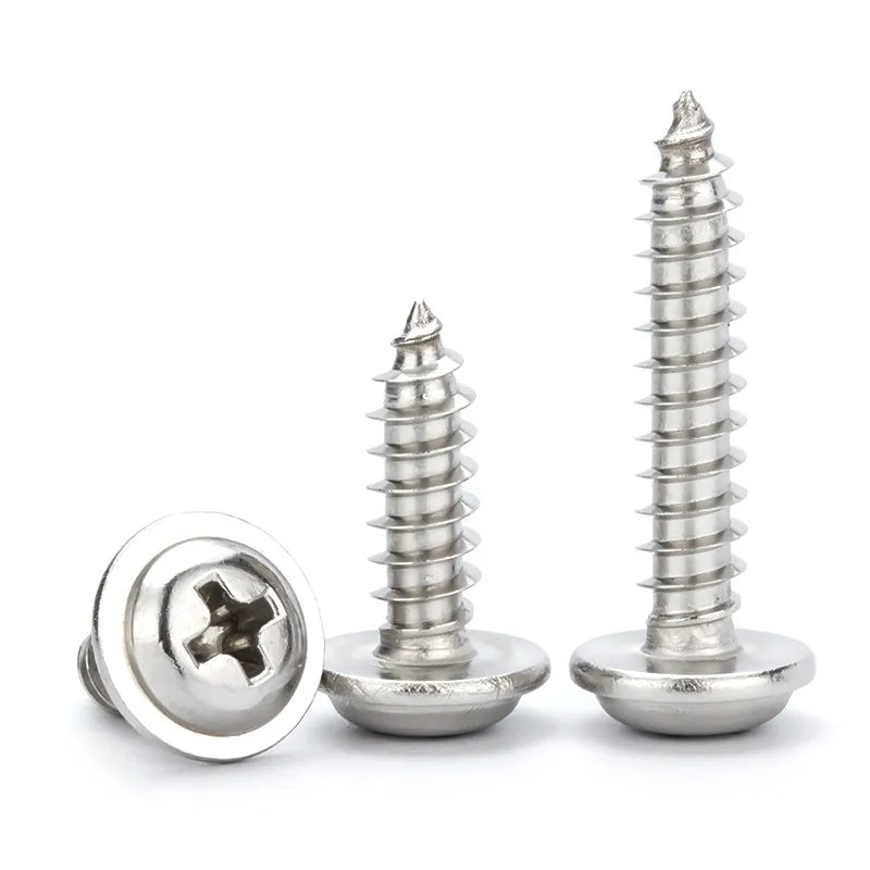 10/20/50pcs M1.7 M2 M2.3 M2.6 M3 M4 M5 Cross Round Head with Washer Self Tapping Screw 304 Stainless Steel Wood Screws