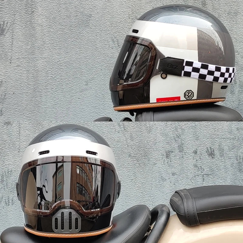 ORZ Retro Full Helmet Motorcycle Motorcycle Helmet Four Seasons Couple Street Bike Helmet Riding