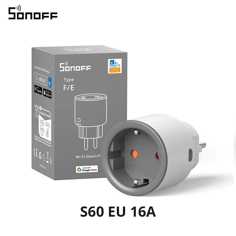 SONOFF S60 EU/UK iPlug Wi-Fi Smart Socket Overload Protection Timer Smart Scene Remote Control via eWeLink Alexa Google IFTTT