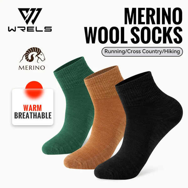 WRELS 1/2/3 Pairs Merino Wool Socks Breathable Hiking Socks for Men Women  Sweat Wicking Cushion Socks Winter Warm Sports Socks