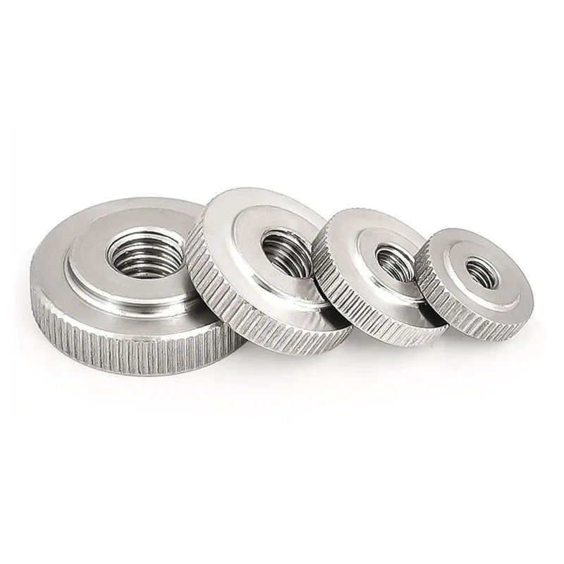 304 Stainless Steel Knurled Hand Thin Nut Through Hole Flat Head Flat Nut GB807 Lock with Step M3 M4 M5 M6 M8 M10 M12