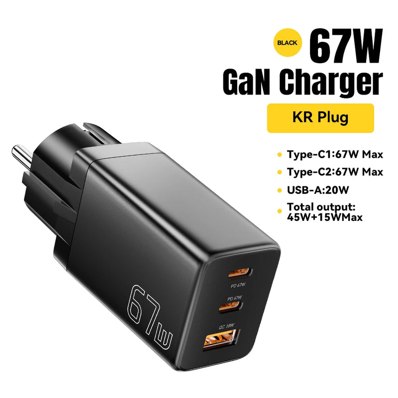 Essager 67W GaN USB Type C Charger PPS 65W Fast Charge For Samsung QC 4.0 PD 3.0 iPhone 17 16 15 Pro Huawei Phone Laptop Chagers