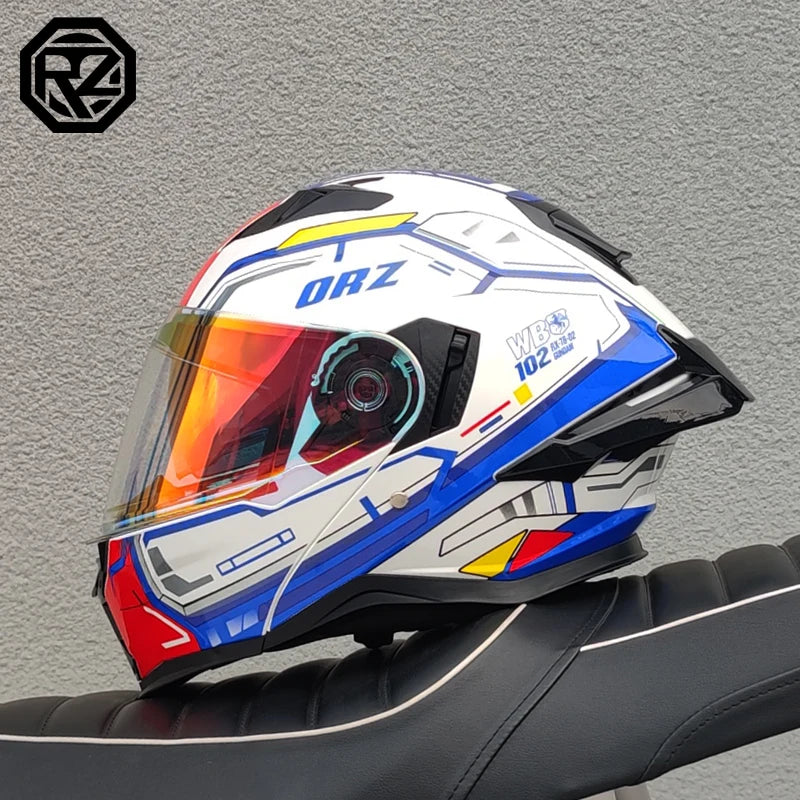 ORZ Adult Modular Flip Up Motorcycle Helmet DOT Safety Certified Dual Visor Removable Washable Liner Motorbike Racing Helmet