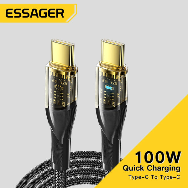 ខ្សែសាក Essager 100W USB-C ទៅ USB C PD សាកលឿនសម្រាប់ Macbook iPad Samsung Huawei Xiaomi POCO 5A Type-C