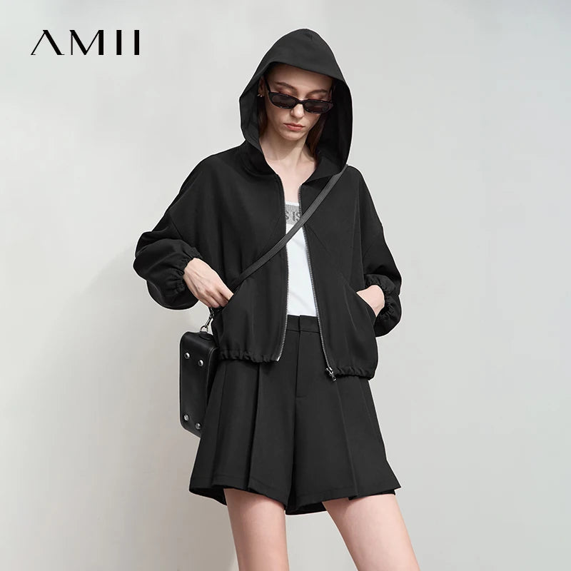 អាវធំ AMII សម្រាប់នារី សាមញ្ញ ងាយស្រួលប្រើ រដូវស្លឹកឈើជ្រុះ ឆ្នាំ២០២៥ អាវខ្លីថ្មី អាវក្រៅដៃវែង មានក្រណាត់ រលុង 12553002