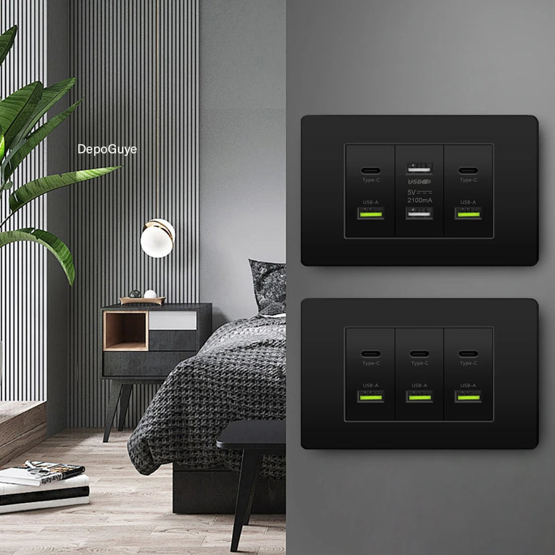 Korea Chile standard 20W Super Fast smart Charge Type C USB Port Power Wall Socket Plug,118*73mm Quick Charge electrical Outlet