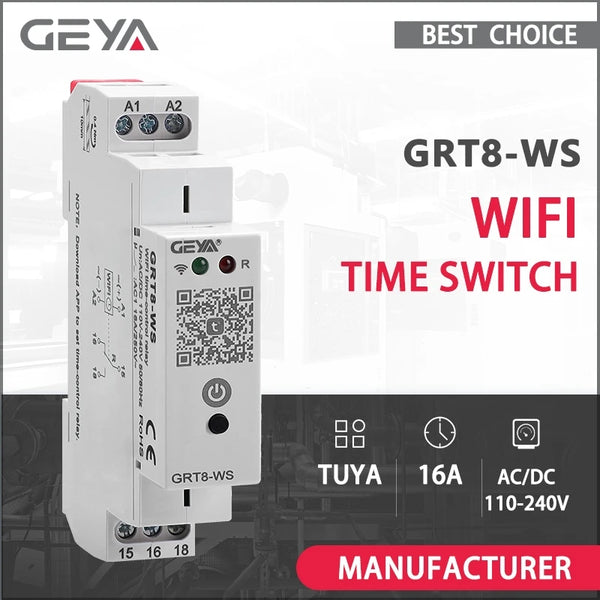 GEYA GRT8-WS TUYA កុងតាក់បញ្ជាពេលវេលា WiFi បញ្ជូនតពេលវេលា WiFi កុងតាក់បញ្ជាពីចម្ងាយផ្ទះឆ្លាតវៃ 16A AC/DC110-240V