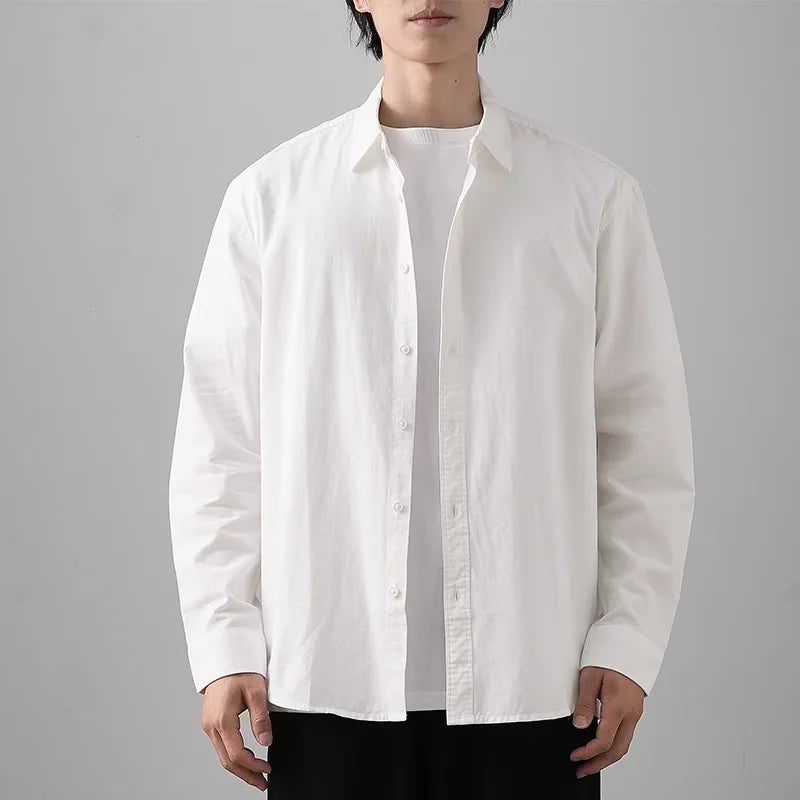 DUKEEN 350G Heavyweight Men's Shirts Pure Cotton Autumn Solid Color Long-Sleeve Casual Business Formal Dress White Men's Clothes