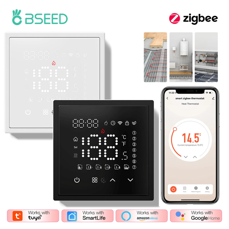 BSEED Zigbee Electric Floor Heating Water Boiler Room Thermostat ZigBee Alexa Google App Temperature Controller Plastic Frame