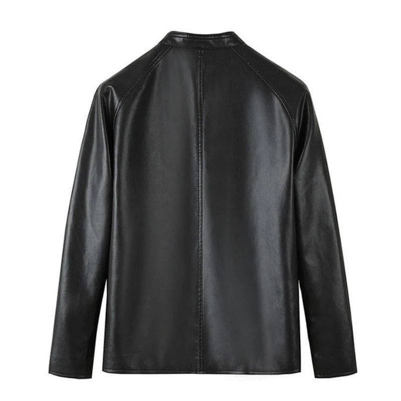 Men's Premium Motorcycle PU Leather Jacket, Slim Fit Stand Collar Biker Style, Black Fashion Motorcycle Jacket