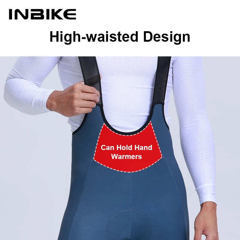 INBIKE Men's Winter Thermal Fleece Cycling Bib Pants Windproof Bicycle Tights with Chamois Padding Pockets MTB Cycling Clothing