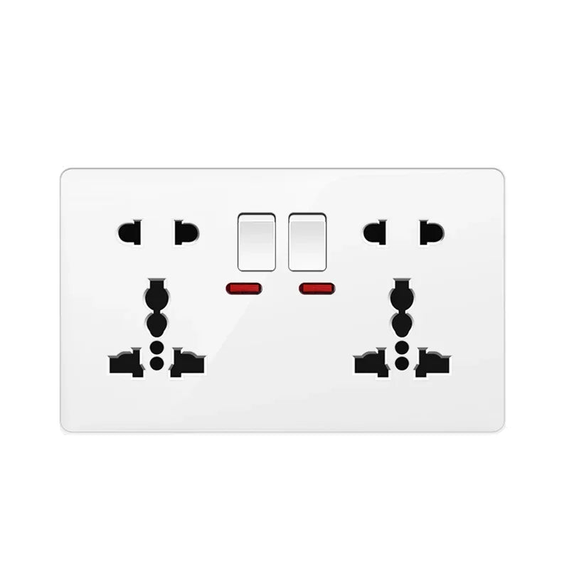 White Universal Double 5-pin Wall Power Outlet, Electrical Switch with Socket, 220V 10-pin Plug Socket with LED Indicator Light