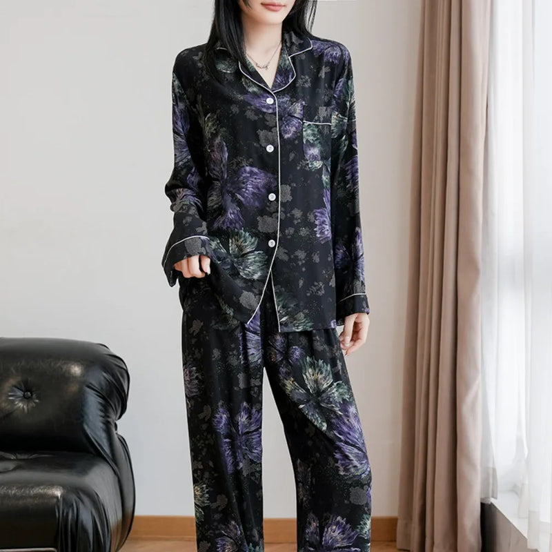 Floral Sleepwear Pijama Women's Pajamas Spring Autumn Night Wear for Ladies Pyjama Femmes Long-sleeved Trousers Home Nightwear