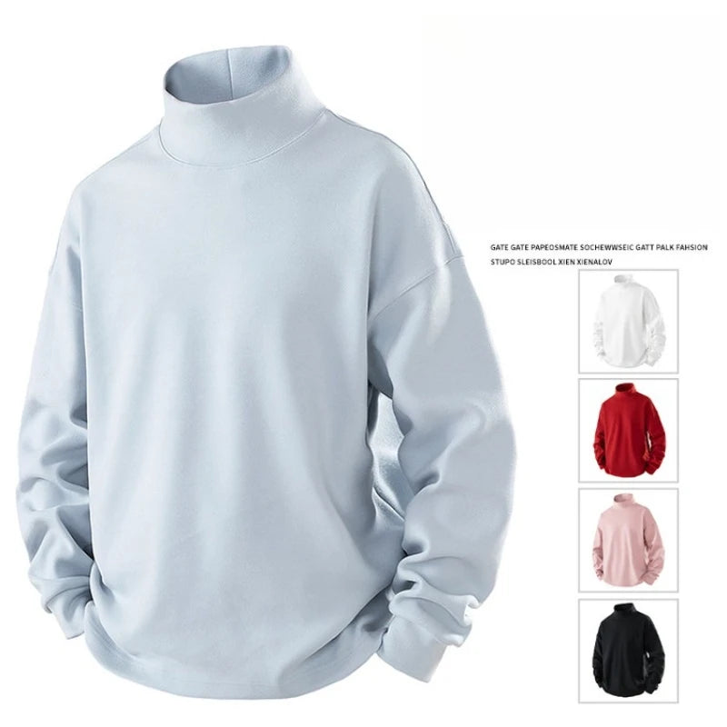 Men's Thermal Fleece High Neck Sweatshirt Self-Heating De Rong Base Layer Warm Long Sleeve T-Shirt Solid Color