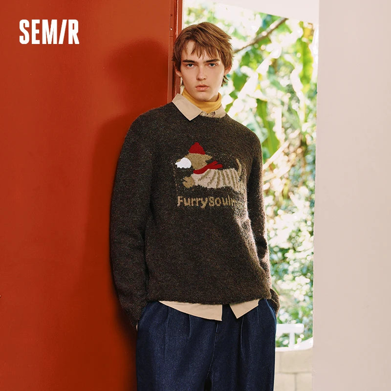 Semir Knitted Sweater Men Winter Cute Pet Jacquard Knitwear 2025 New American Retro Trendy Loose Pullover Sweater Men'S Wear