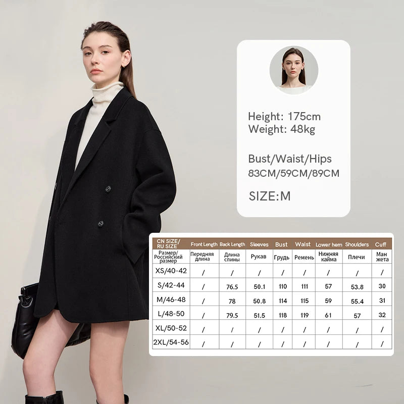 Amii Women's Coat 2026 Winter New Loose Double Breasted Versatile Women's Jacket Long Sleeves 100% Wool Overcoat Female 12524036
