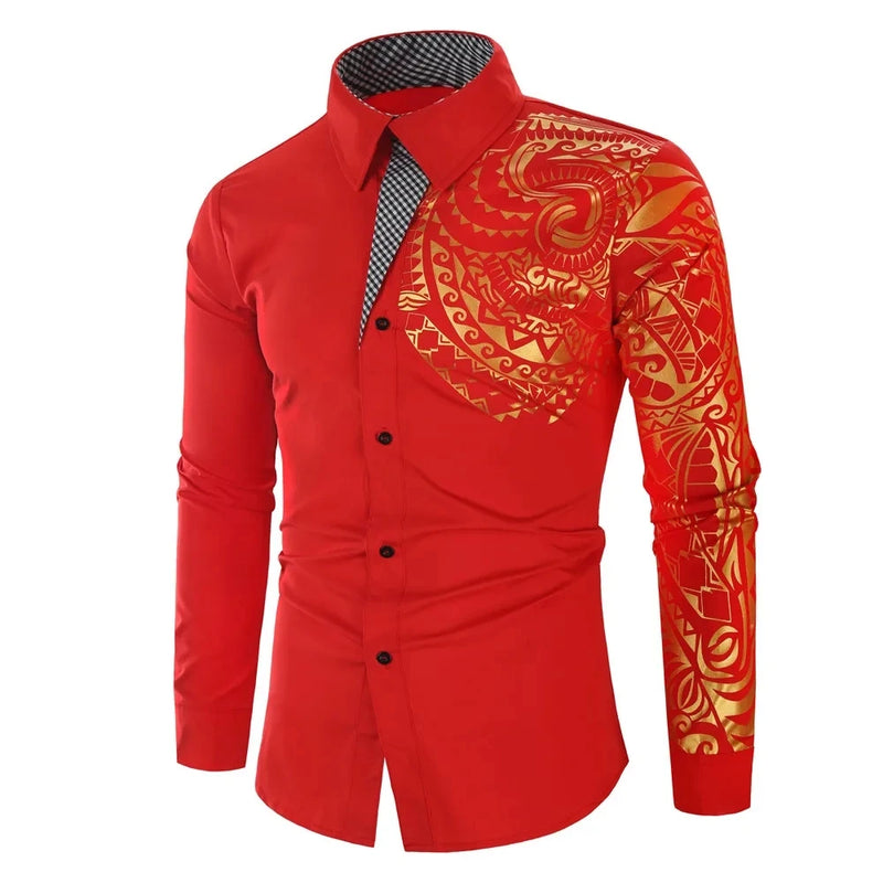 2026 Men's Brand Shirt, Luxury Gold High Quality Long Sleeve Shirts, Business White Black Men Dress Prom Social Print Shirts