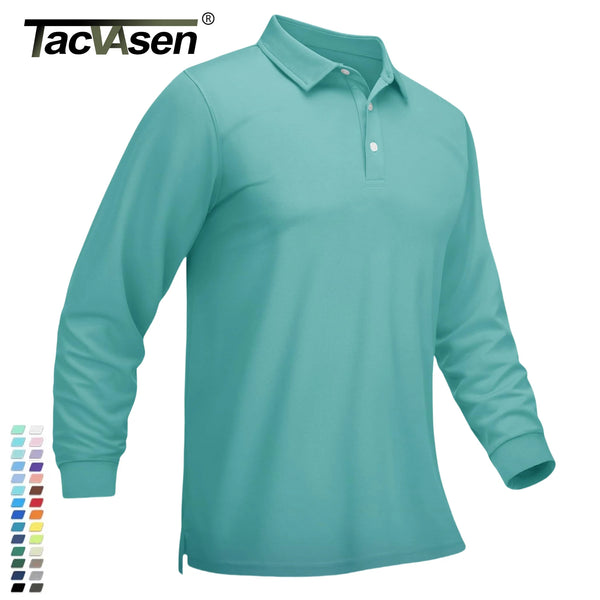 TACVASEN Men Sports Polo Shirts Quick Dry Golf T-shirts Breathable Work Shirts Casual Office Shirts Lightweight Top Long Sleeve