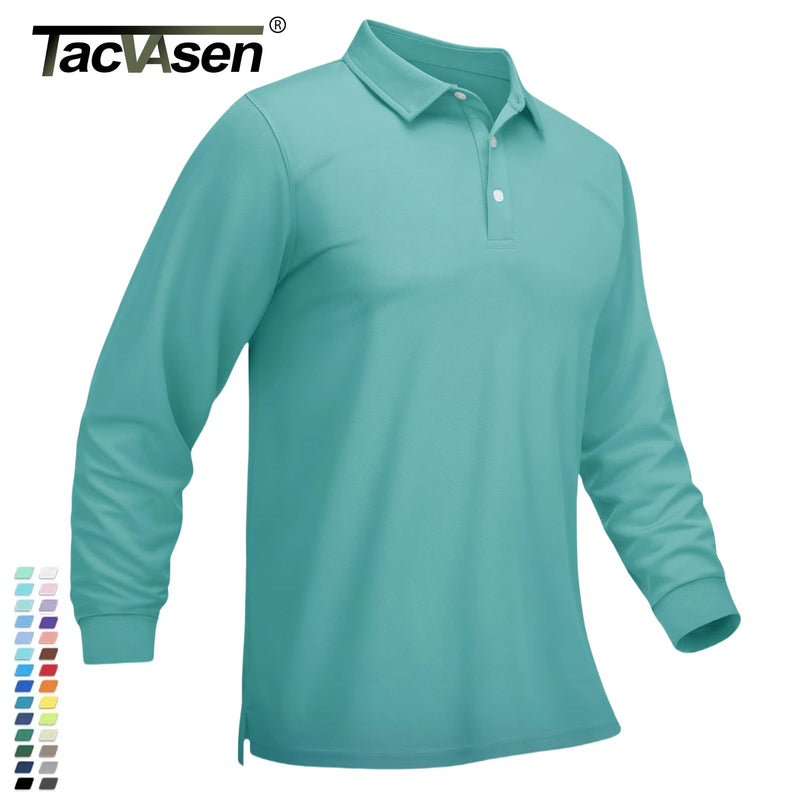 TACVASEN Men Sports Polo Shirts Quick Dry Golf T-shirts Breathable Work Shirts Casual Office Shirts Lightweight Top Long Sleeve