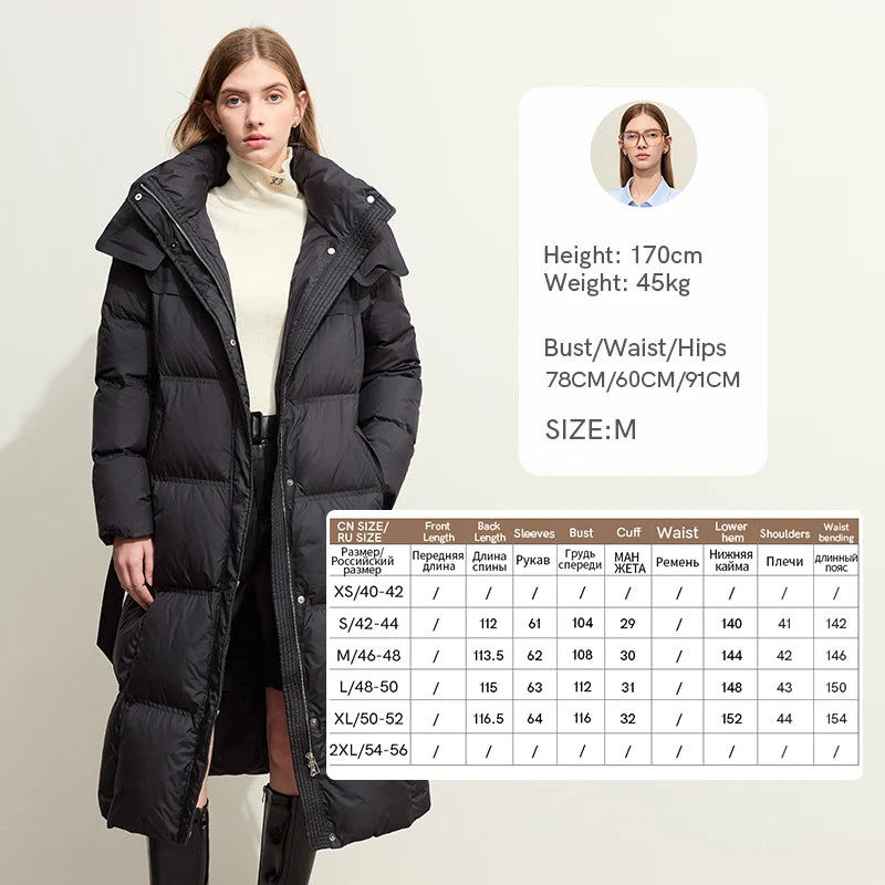 AMII Hooded Down Coats 2026 Winter New Warm With Belt Puff Duck Jacket Women Turtleneck Solid Versatile Slim Long Coat 12524003
