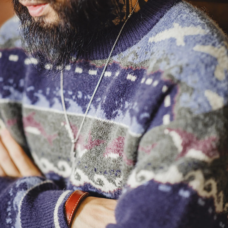 អាវយឺត Maden Vintage សម្រាប់បុរស ម៉ាក Fair Isle កមូល សាច់ទន់ ងាយស្រួលពាក់ សម្រាប់រដូវស្លឹកឈើជ្រុះ រដូវរងា ងាយស្រួលប្រើប្រាស់