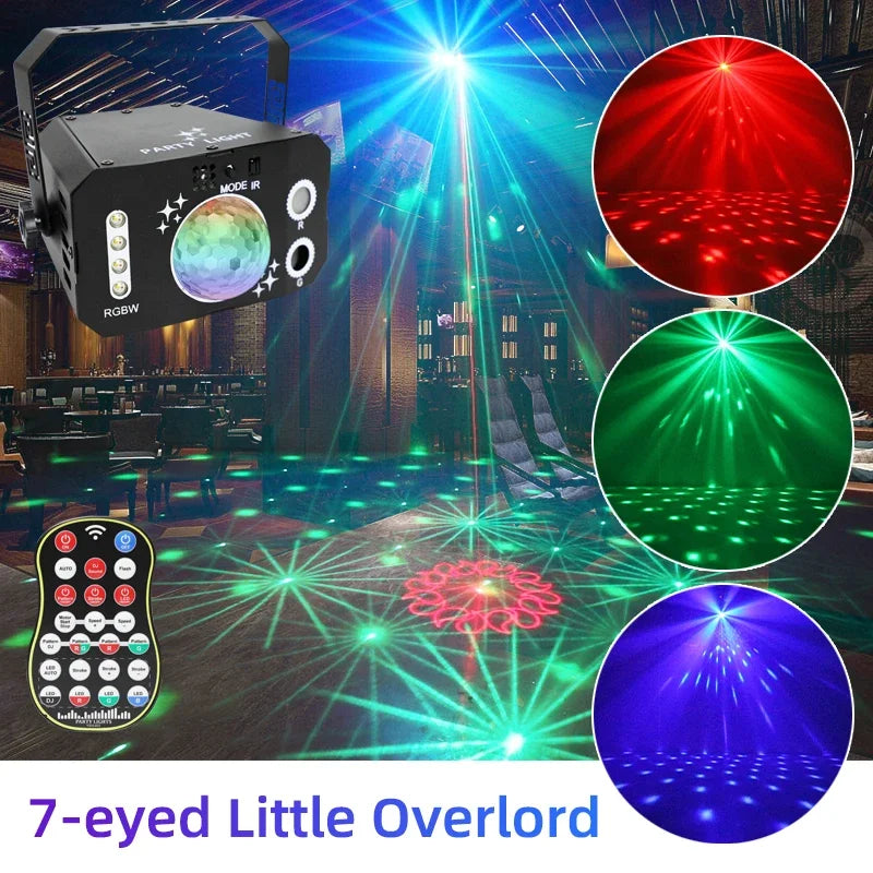 LED DJ Laser Projector Stage Disco Lights Rotating Ball Strobe Remote Sound Control Party Light for Christmas Wedding Holiday
