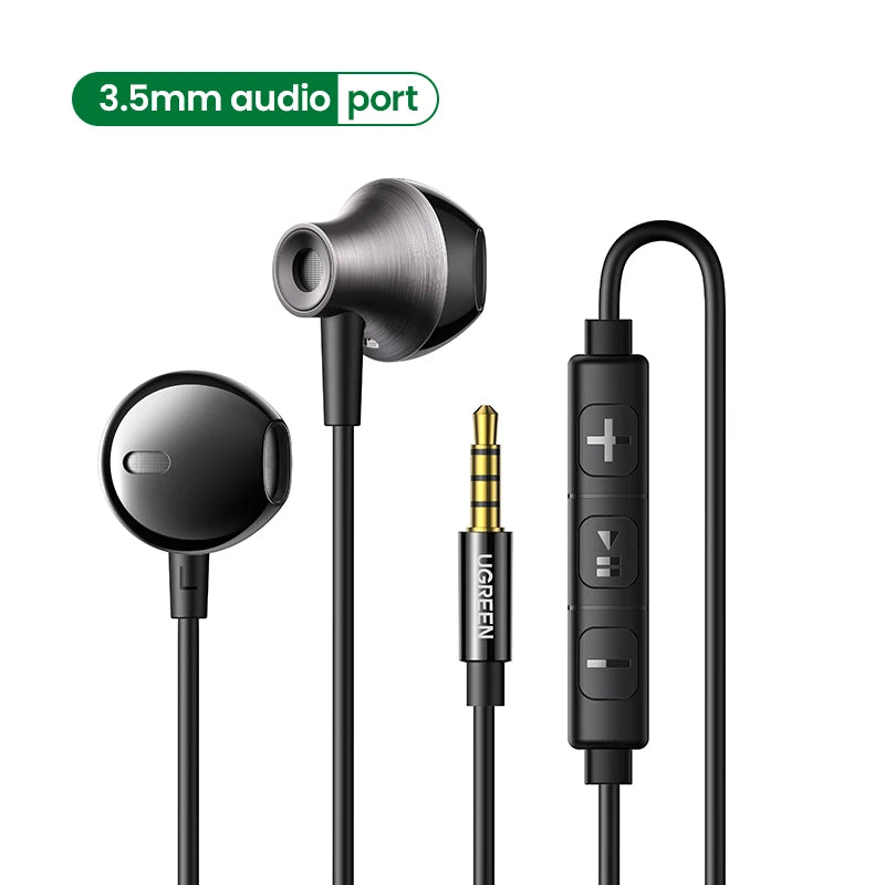 UGREEN Semi-open 3.5mm USB Type C Wired Earbuds with Microphone, Wired Earphones Headphones HiFi Stereo,For Most with 3.5mm Jack
