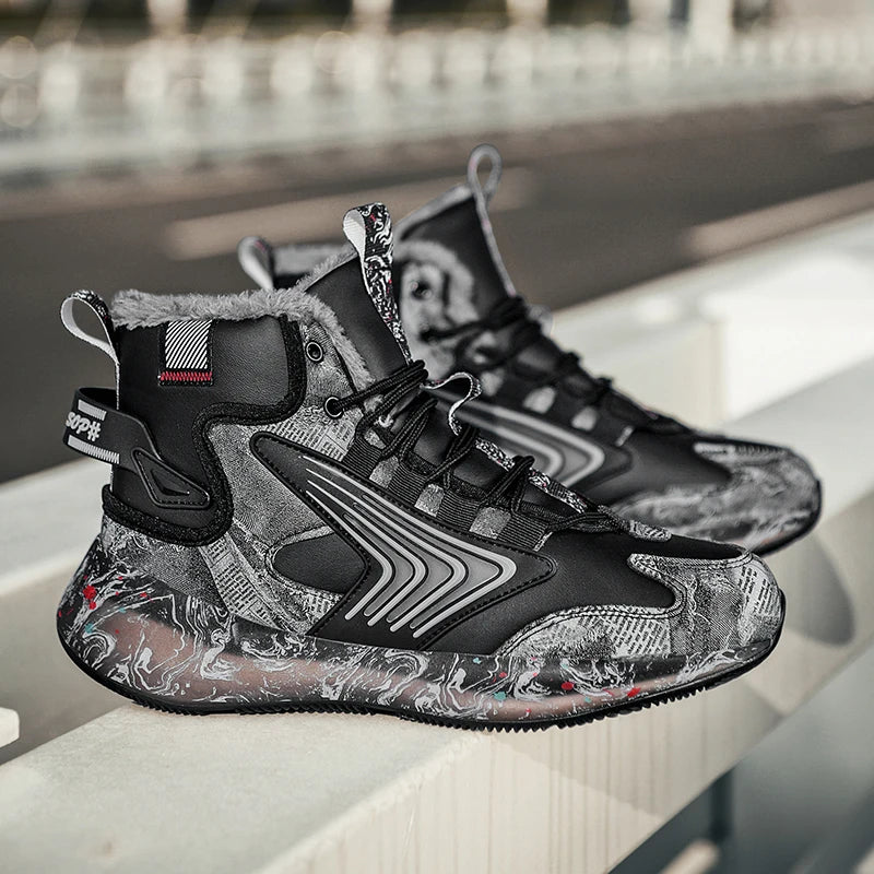 Mens Walking Shoes 2025 New Winter High Top Plush Thick Warm Comfortable Outdoor Snow Boots Fashion Leisure Sneakers Man