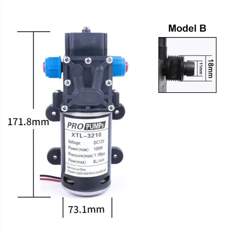 DIVEDEER 100W High-Pressure Mini Diaphragm Pump Self-Priming Water Pump for Liquid Filling 130PSI 8L/Min