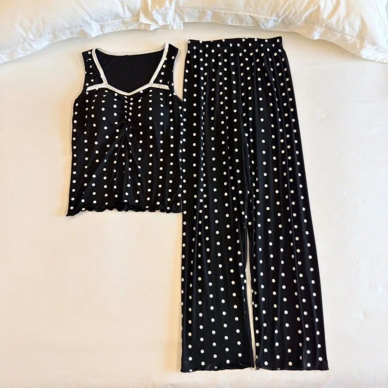 Sleeveless Nightwear Women Pajama Women's Home Clothes Chest Pad Homewear 2 Pieces Sleepwear for Summer Suit Long Pants Pijama