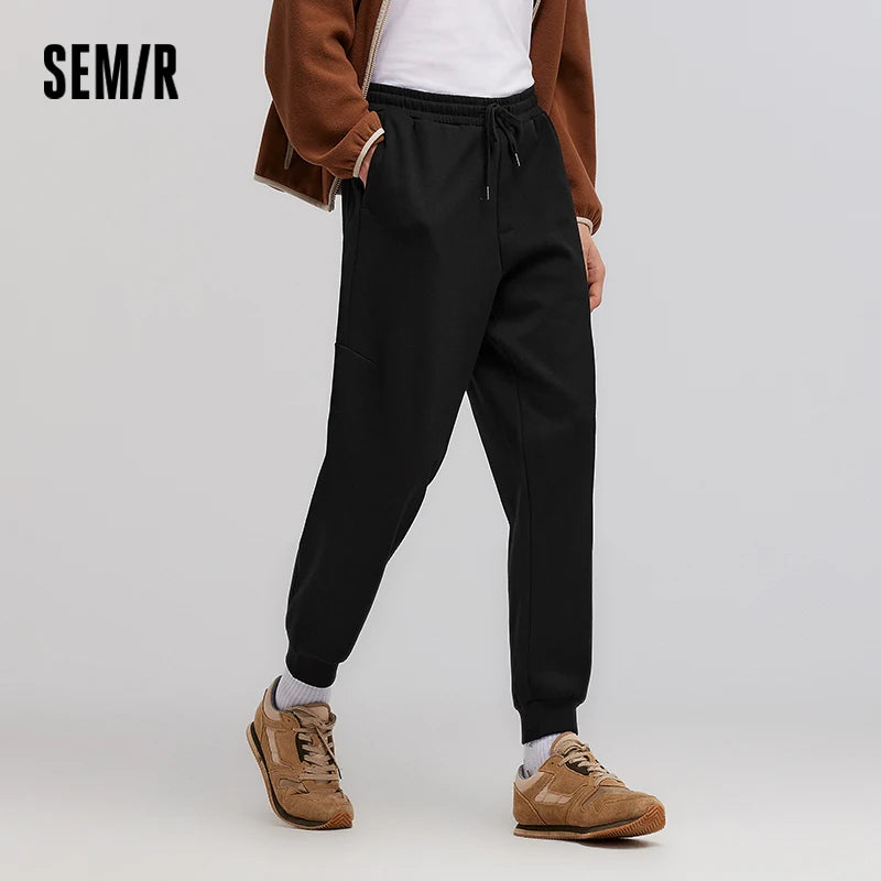 Semir Sweatpants Men Spring Loose Tapered Cuffed Solid Color Basic Drawstring Height Enhancing Casual Long Trousers