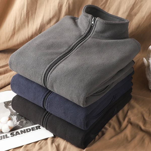 DUKEEN Double Fleece Stand Collar Jacket for Men Autumn and Winter New Basic Solid Color Zipper Warm Men's Coats