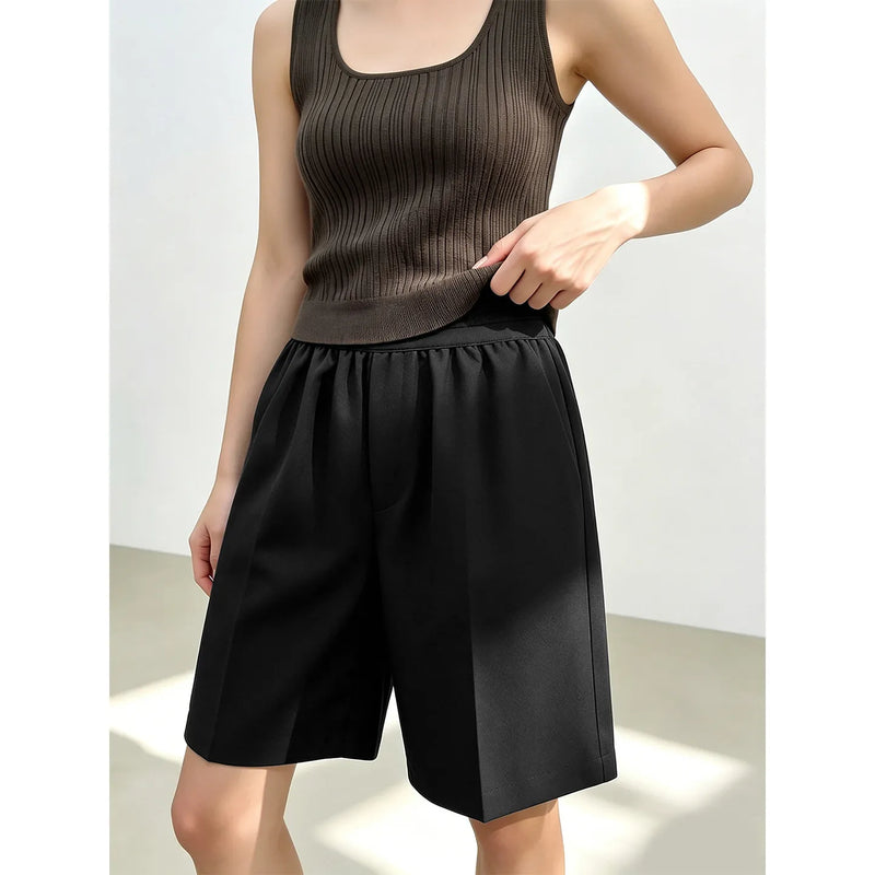 Amii Women’s Shorts 2026 Summer New Cutout Elastic Waist Wide Leg Pants Loose Simple Office Casual Women's Clothing 12622158