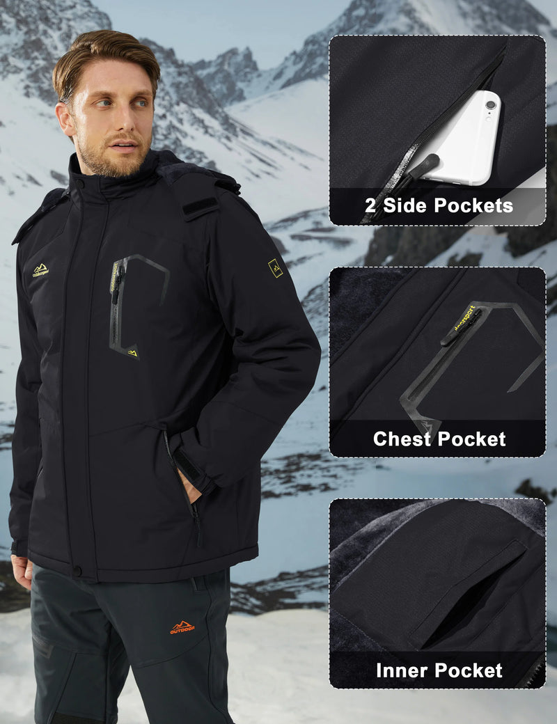 Men's Winter Ski Jacket Waterproof Insulated Fleece Lined Snowboard Parka Hooded Thermal Snow Coat