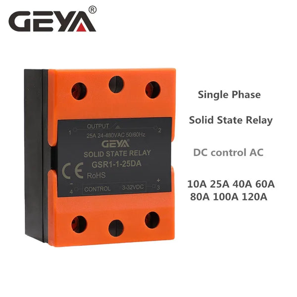 GEYA GSR1-1 រ៉ឺឡេរ Solid State Relay SSR ឆ្លងកាត់សូន្យដំណាក់កាលតែមួយ DC ទៅ AC SSR-25DA SSR-40DA ដំណើរការខ្ពស់