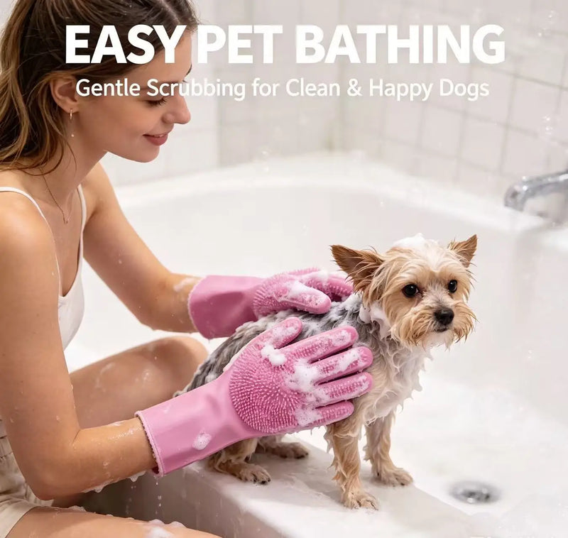 Pet Bath Gloves, Dog and Cat Bath Tools, Anti Scratch and Anti Bite Teddy Gold Fur Scrubbing Bath, Extended Cleaning Brush