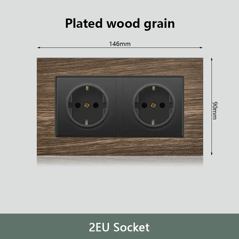 Retro Wood grain Wall Light Switch,18W Fast Type C Wall 220V Power Outlet plug,EU FR European Electrical socket with USB Charger