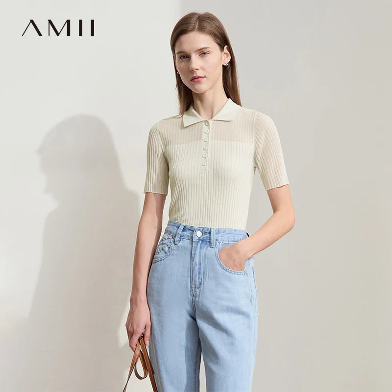 អាវប៉ាក់ Amii Minimalist សម្រាប់ស្ត្រីឆ្នាំ ២០២៦ អាវប៉ាក់ថ្មីសម្រាប់រដូវក្តៅសម្រាប់ស្ត្រី កអាវបត់ចុះក្រោម ដៃខ្លី អាវប៉ាក់រឹង ងាយស្រួលប្រើ 12522013