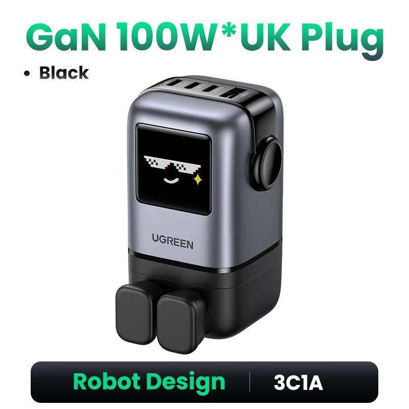 UGREEN Uno 100W GaN Charger Robot Design QC4.0 3.0 PPS PD 3.0 Fast Charger for iPhone 18 17 16 Pro Macbook Air Laptops Tablets