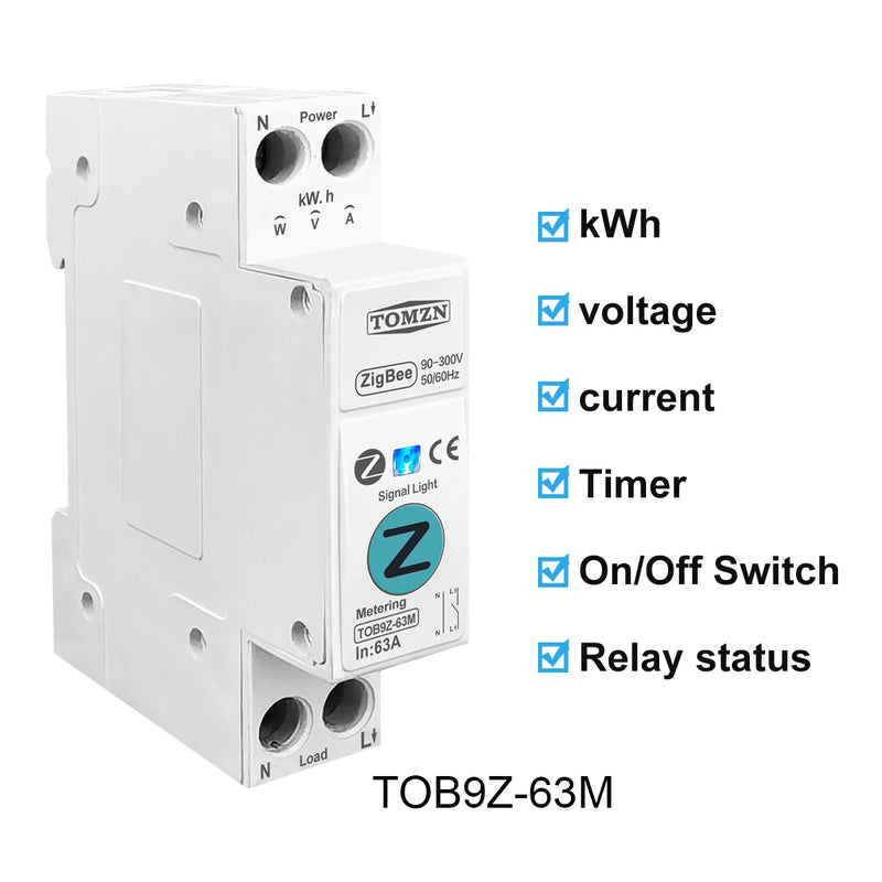 TOMZN Zigbee 63A 1P+N WIFI Smart Switch Energy Meter Kwh Metering Monitoring Circuit Breaker Timer Relay MCB TUYA Smartlife