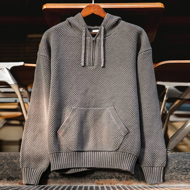 Maden Casual Knit Sweater Half-zip Basics Hoodies for Men Autumn Winter Fashion Brand Pullovers Warm Hooded Sweatshirt Tops