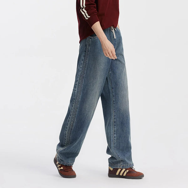 ខោខូវប៊យបុរស Semir បែប Retro ធំទូលាយ ត្រង់ ឆ្នូតចំហៀង ចង្កេះយឺត 2026 ខោ Denim ទន់ ស្លៀកប្រចាំថ្ងៃ ស្ទីលតាមដងផ្លូវធម្មតា