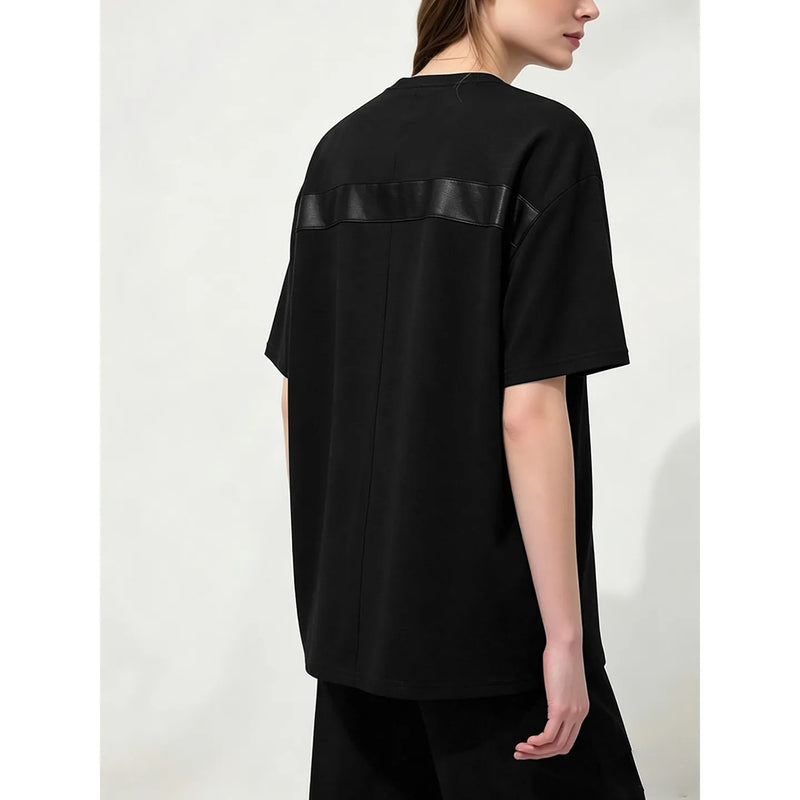 Amii Women's T-Shirt 2026 Summer New Oversized Cotton Short Sleeve Tops Side Slit Mid Length Patch Pocket Tee Shirt 12642037