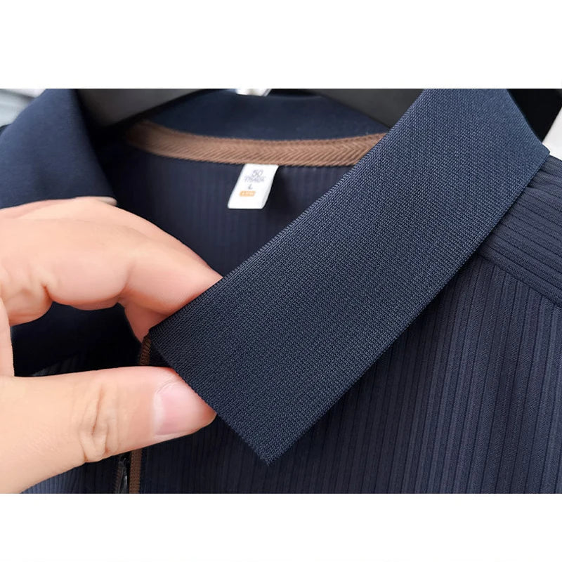 Men's Summer Polo Shirt - Striped, Zip Front, Cooling Fabric Breathable, Sweat-wicking, Casual Daily T-shirt