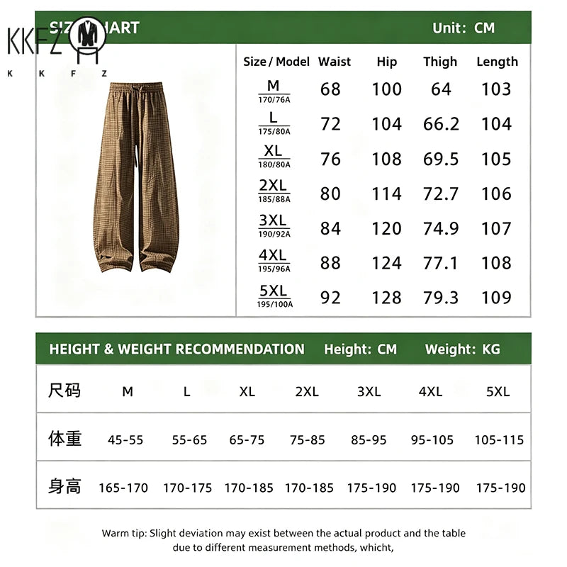 Mens Plaid Crinkle Harem Trousers Elastic Drawstring Waist Loose Fit Breathable Lightweight Outdoor Walking Garment