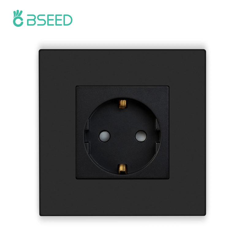 BSEED EU Button Switches With Power Socket 1/2/3Gang 1Way Electrical Outlets With USB Type-C Wall Socket 16A Plastic Panel
