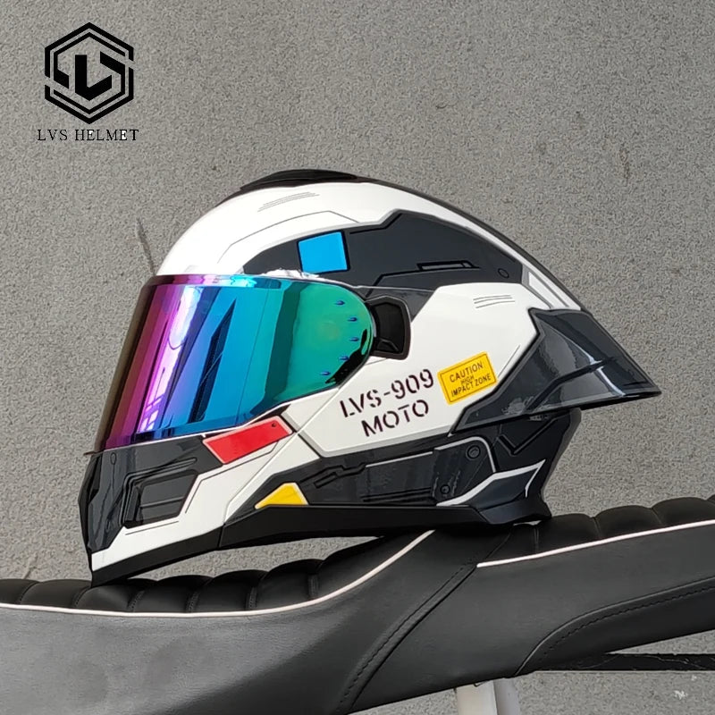 LVS-909S Modular Flip Up Motorcycle Helmet Dual Visor Big Rear Spoiler ABS Full Face Moto Helmet DOT Approved Casco Moto