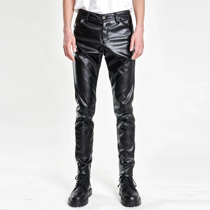 2026 New  Men's Black PU Pants, Fashion Slim Popular Bar Leather Trousers , Asian Size 28-40, Red Blue Orange Pant.