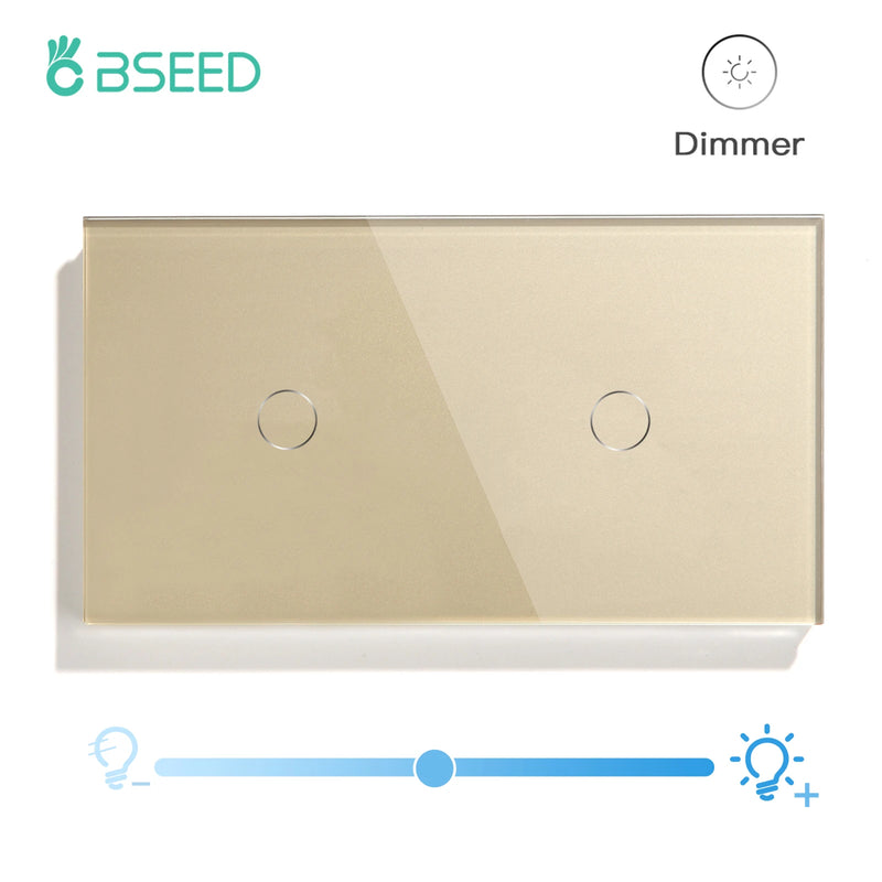 BSEED Touch Dimmer Switch 1Gang 1Way Led Dimmer 220V Wall Light Switch Crystal Glass Panel Blue Backlight Memory Function